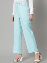 Poly Cotton Mid Waist Formal Trouser - Sky Blue