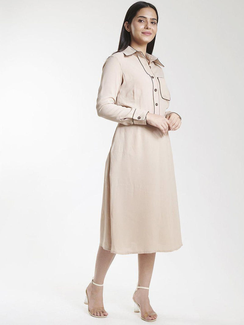 Poly Moss A line Skirt Suit - Beige