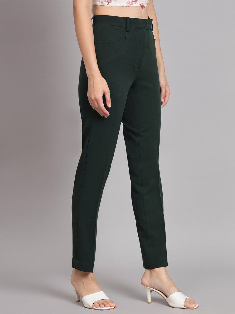 Regular Fit Mid Waist Trouser - Bottle Green