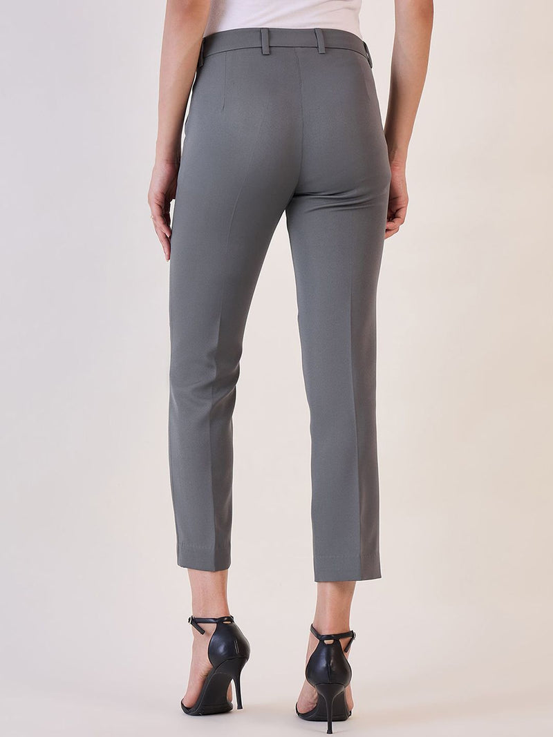 Grey Slim Fit Mid Waist Trouser