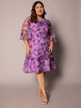 Floral Print A Line Dress - Lavender