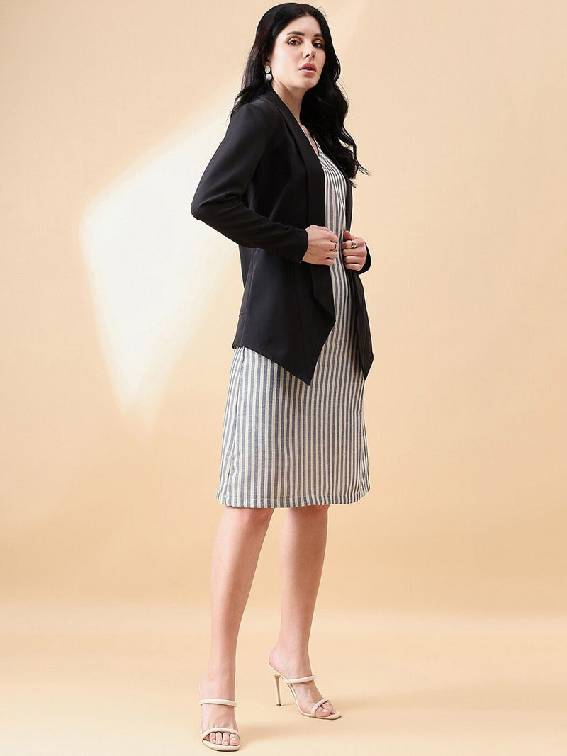 Open Front Shawl Lapel Blazer - Black