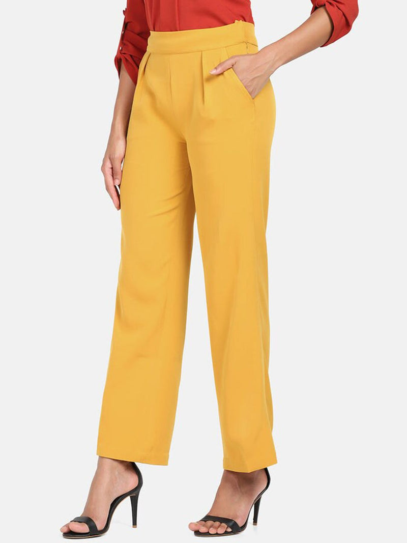 Mid Waist Pleated Wide Bottom Pants