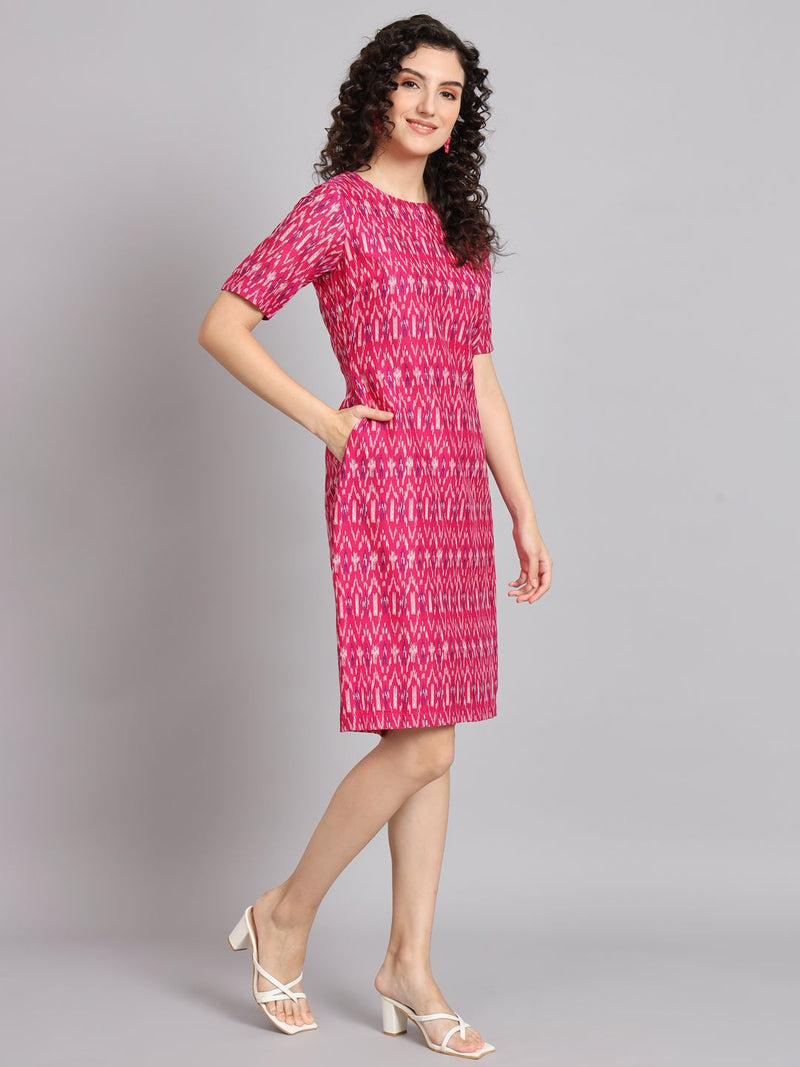 A Line Cotton Printed Dress - Pink