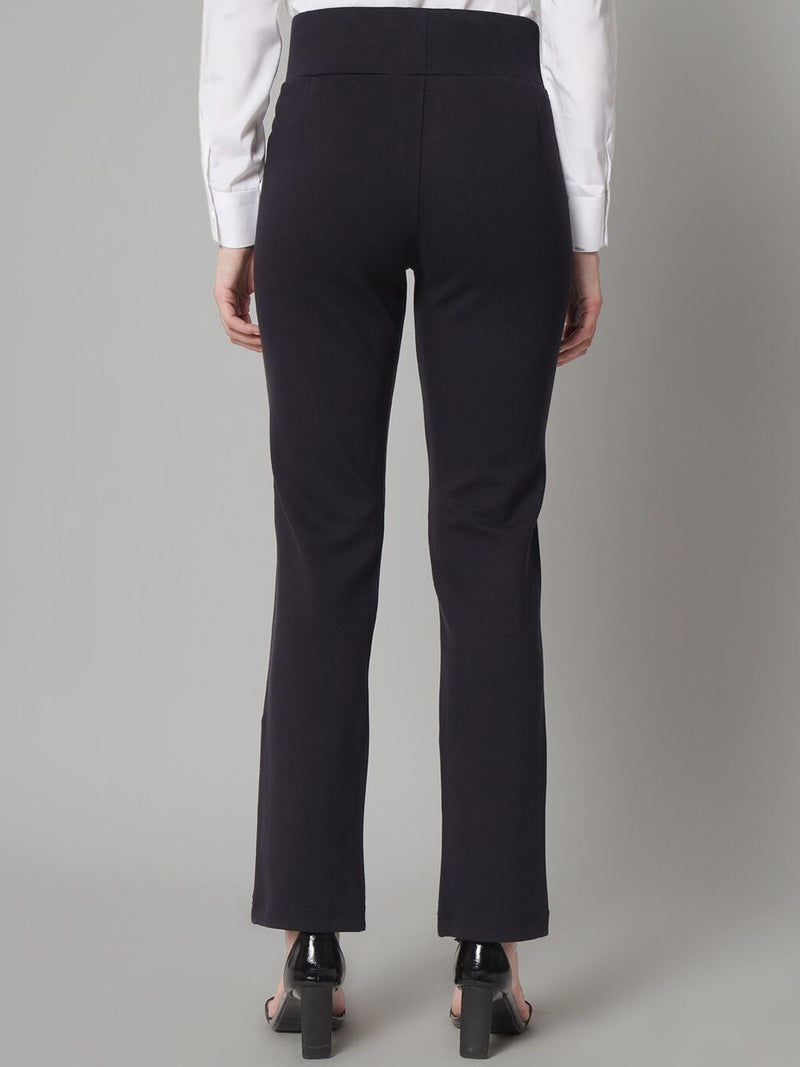 Mid Waist Stretch Tapered Fit Trouser - Navy Blue