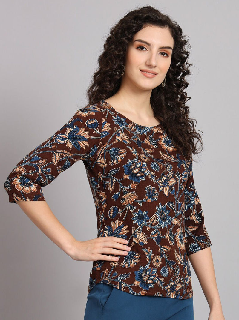 Floral Cotton Top - Brown