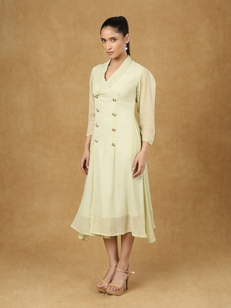 Olive Shawl Collar Midi Dress