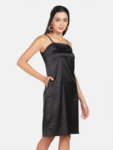 Satin Spaghetti  Dress - Black