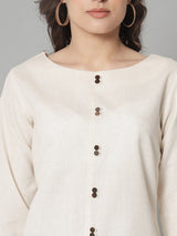 Cotton Loops and Button Detailed Regular FIt Top- Beige