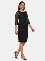 Sequin Stretch Evening Party Dress - Black