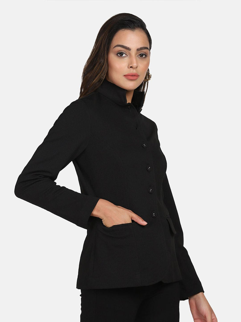 Stretch Knit Casual Jacket - Black