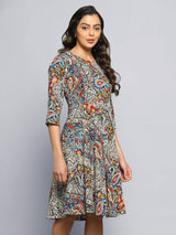 Printed Multicolor Flare Dress