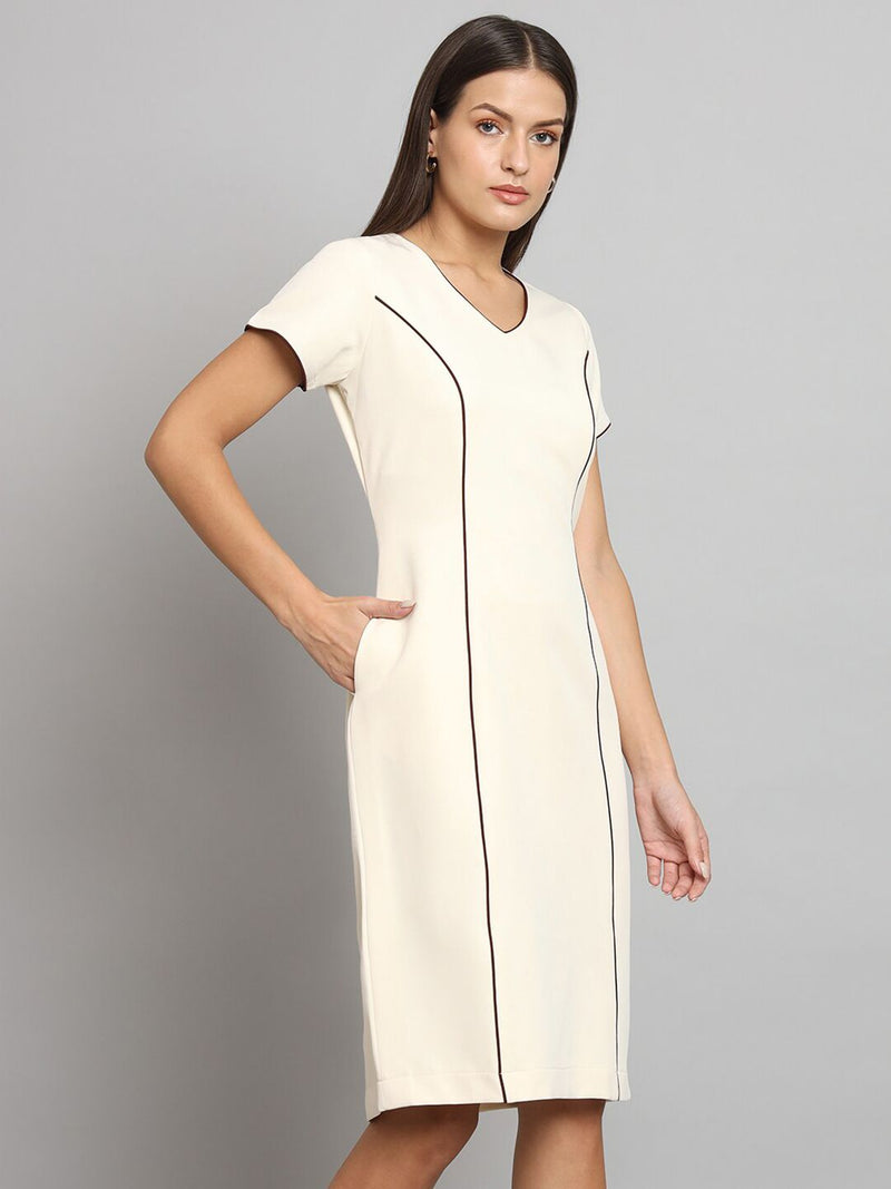 Piping Detailed dress- Off White