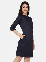 Poly Cotton Workwear Sheath Dress - Navy Blue