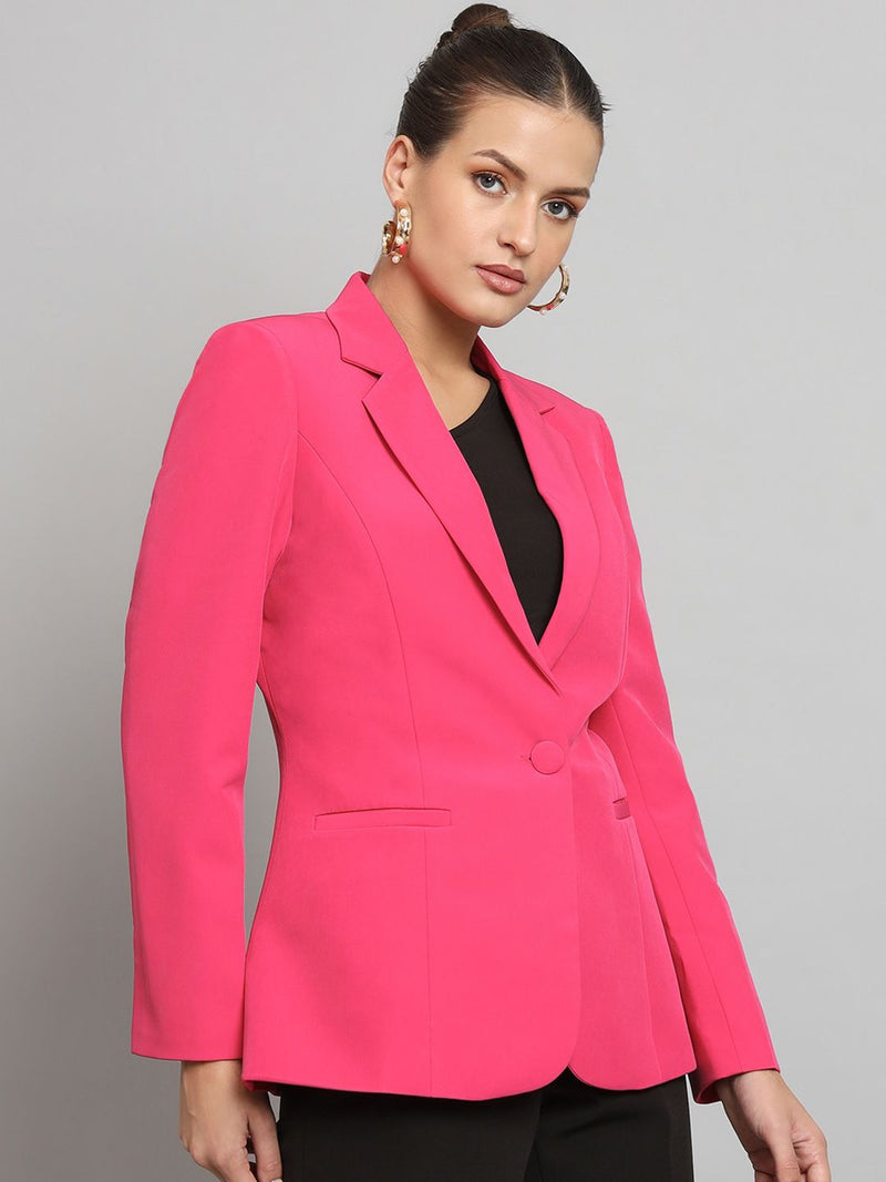 Notch Collar Stretch blazer- Hot Pink