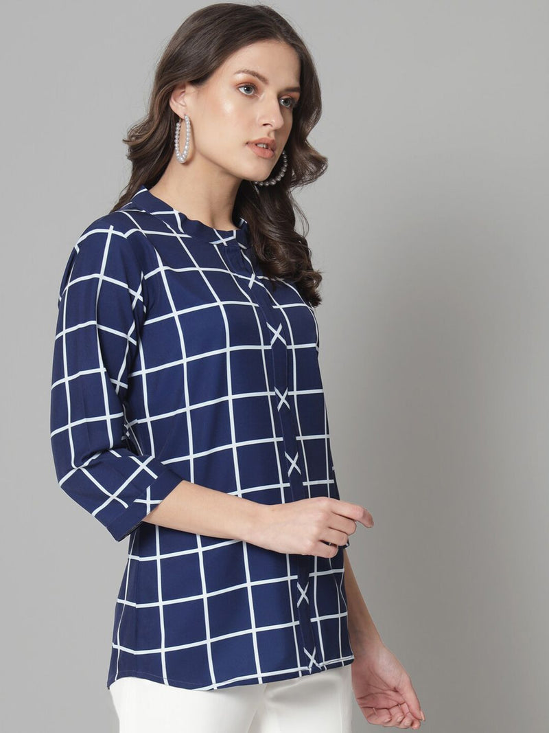 Mandarin Collar Top- Blue