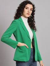 Notched Collar Polyester Blazer - Parrot Green