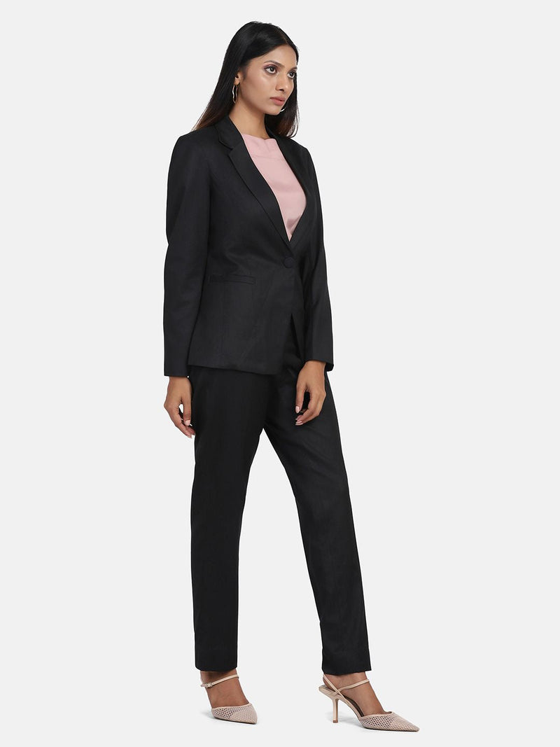 Poly Cotton Pant Suit - Black