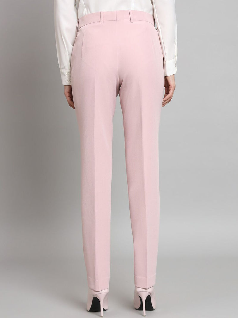 Stretch Regular Fit Mid Waist Trouser- Baby Pink