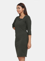 Stretch Evening Dress for Women - Olive Green