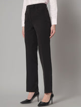 Slim Fit Mid Waist Stretch Pants- Black