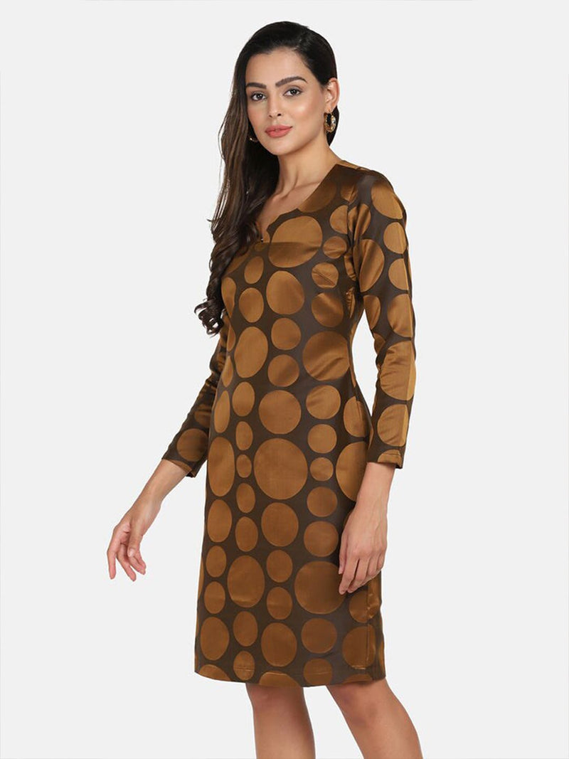 Polka Dot Pure Silk Party Dress- Copper Brown