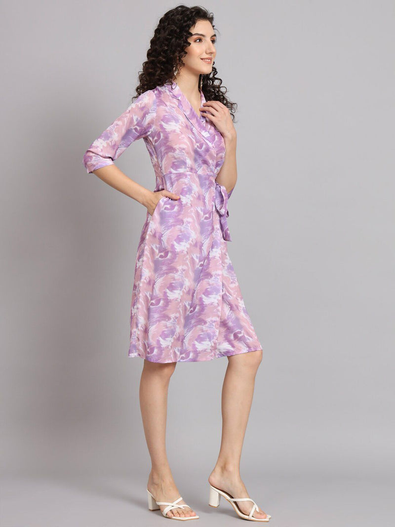 Wrap Around Marble Print Dress - Lavender