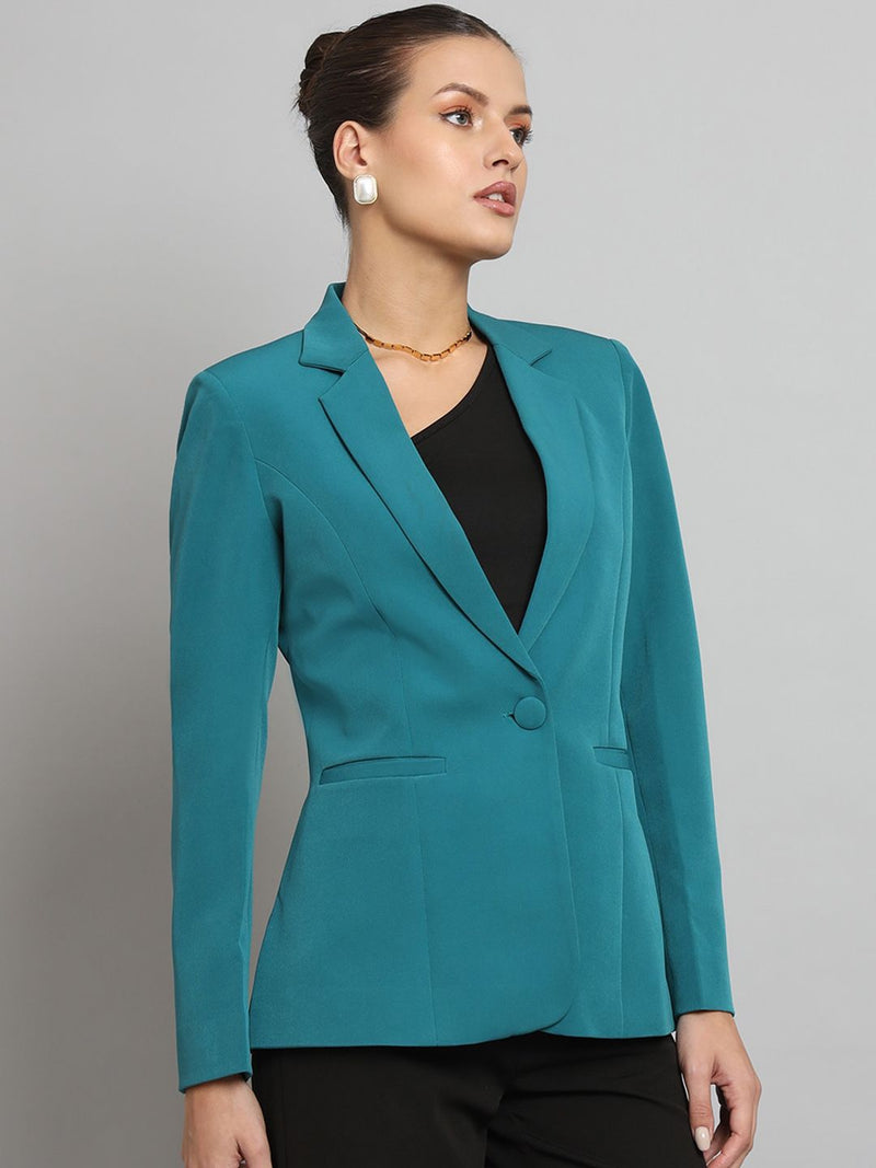 Notch Collar Stretch Blazer- Teal Green