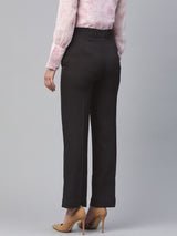 Regular Fit Mid Waist Stretch Trouser- Black