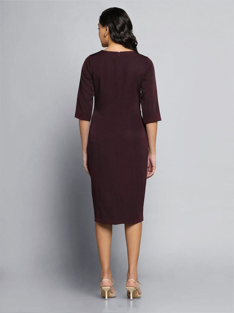 Slim Fit Pencil Stretch Dress - Wine