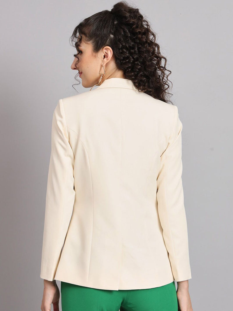 Notched Collar Polyester Blazer - Off White