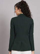 Notched Collar Polyester Blazer - Bottle Green