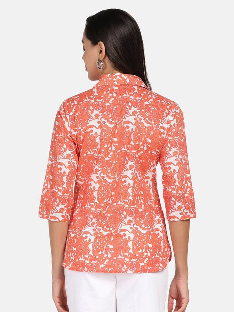 Printed Cotton Top -  Orange &. White