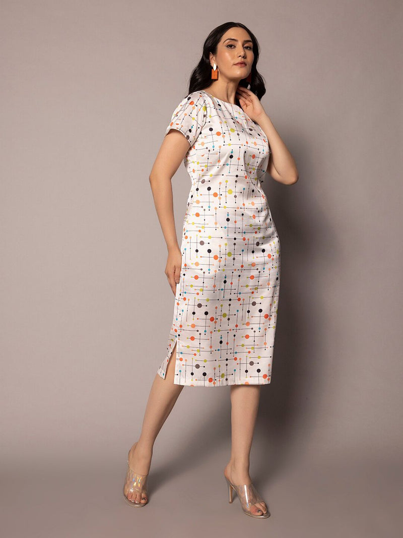 Printed Sheath Dress- White