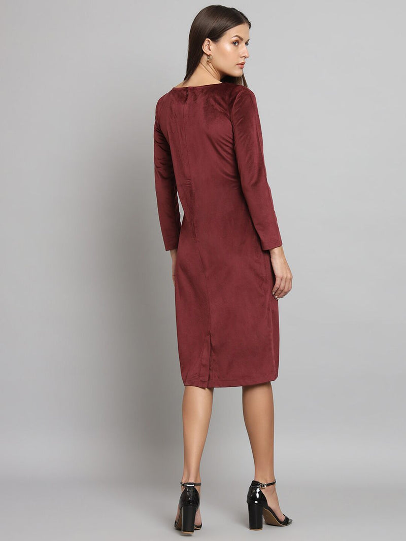 Stretch Velvet Dress- Maroon