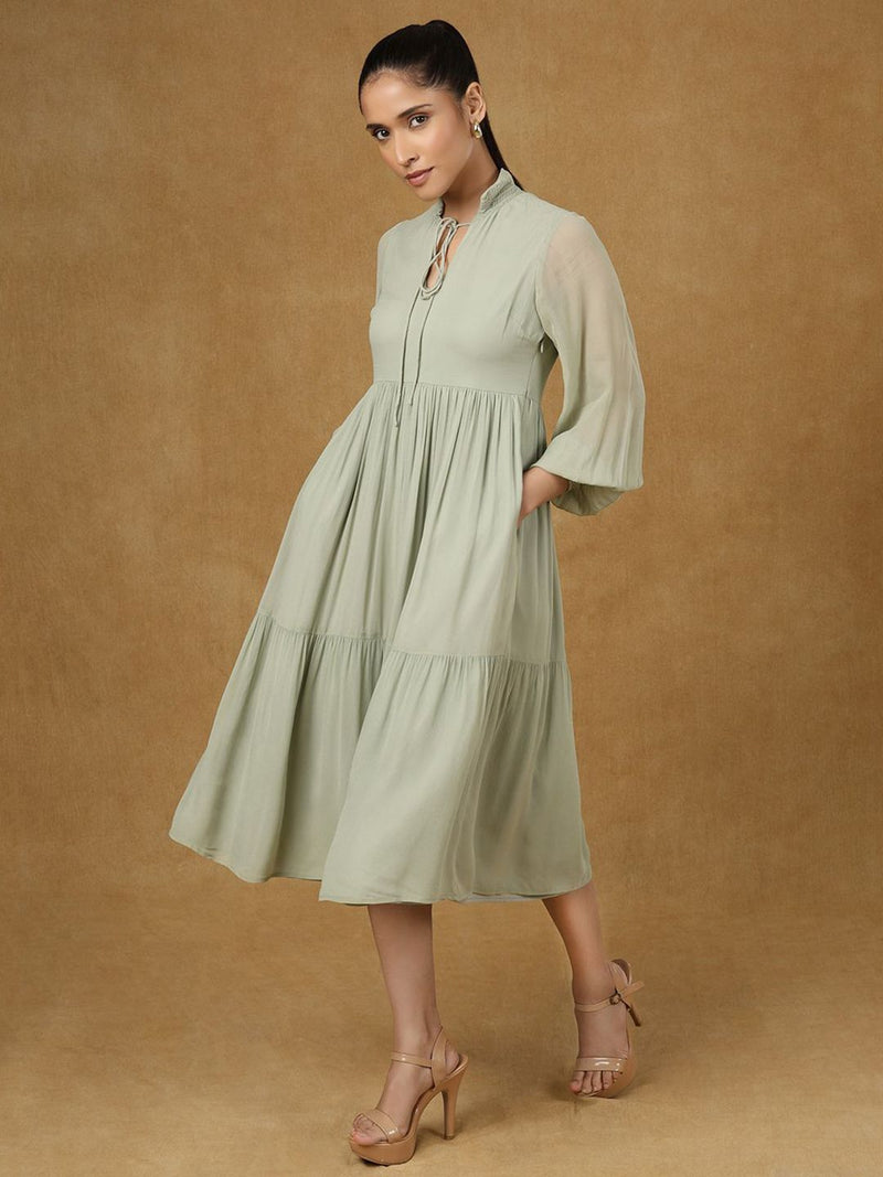 Olive Solid Tiered Dress