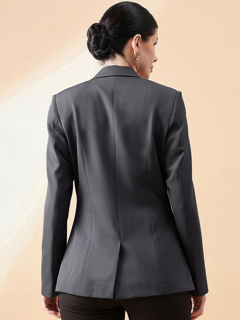 Notch Collar Stretch blazer- Dark Grey