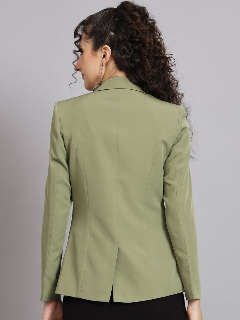 Notched Collar  Blazer - Olive Green