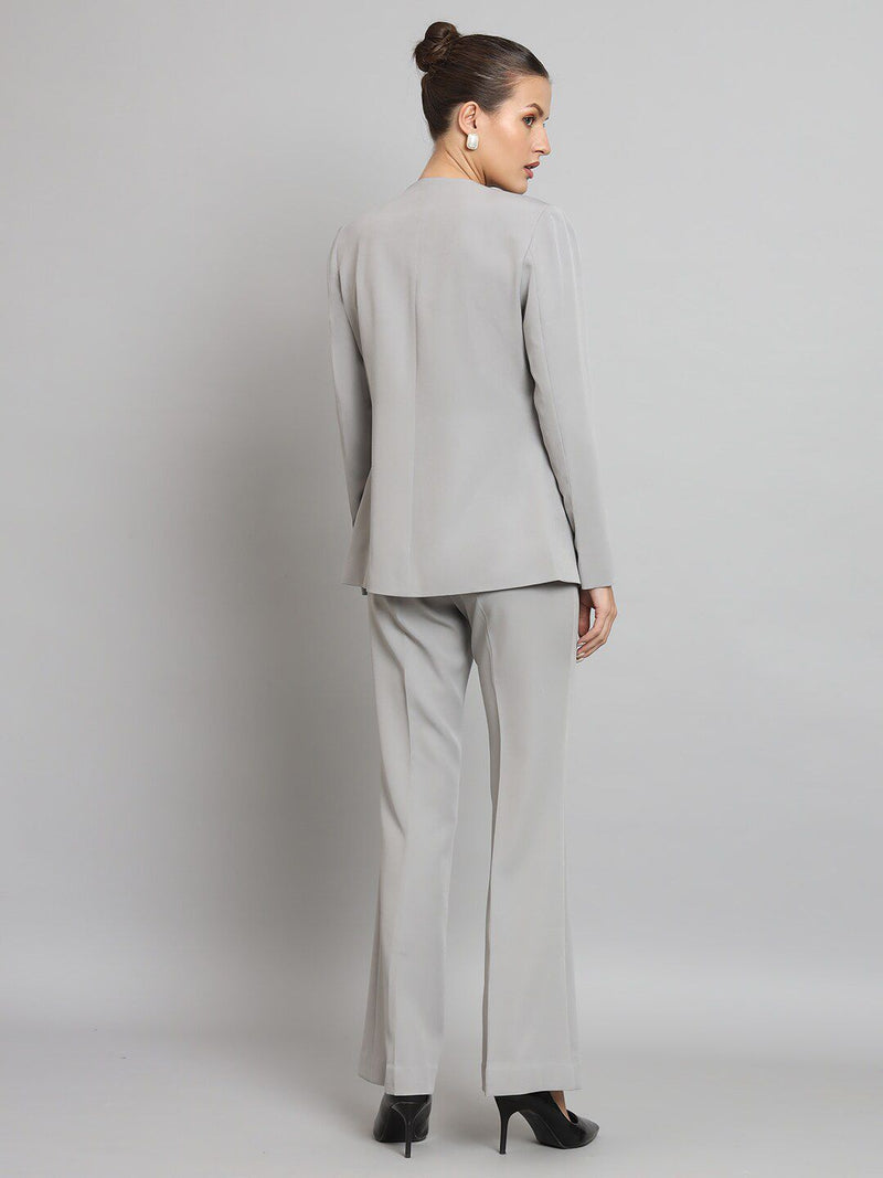 Lapel less Stretch Pant Suit- Grey