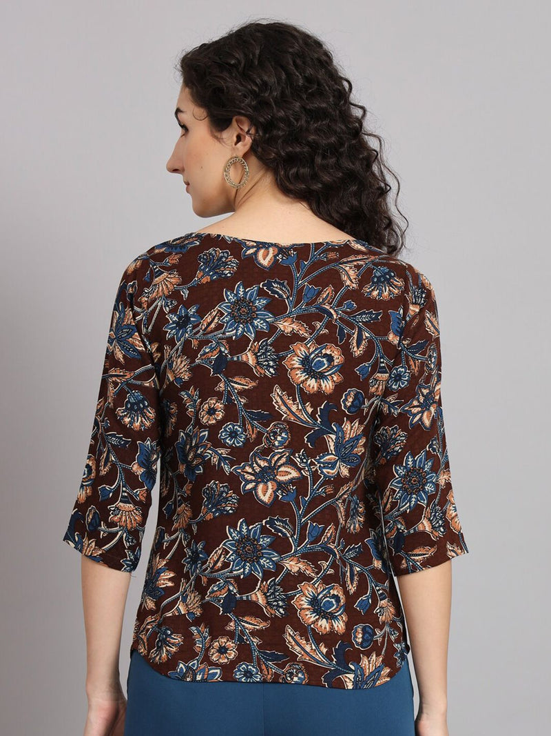 Floral Cotton Top - Brown