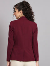 Notched Collar  Blazer - Maroon