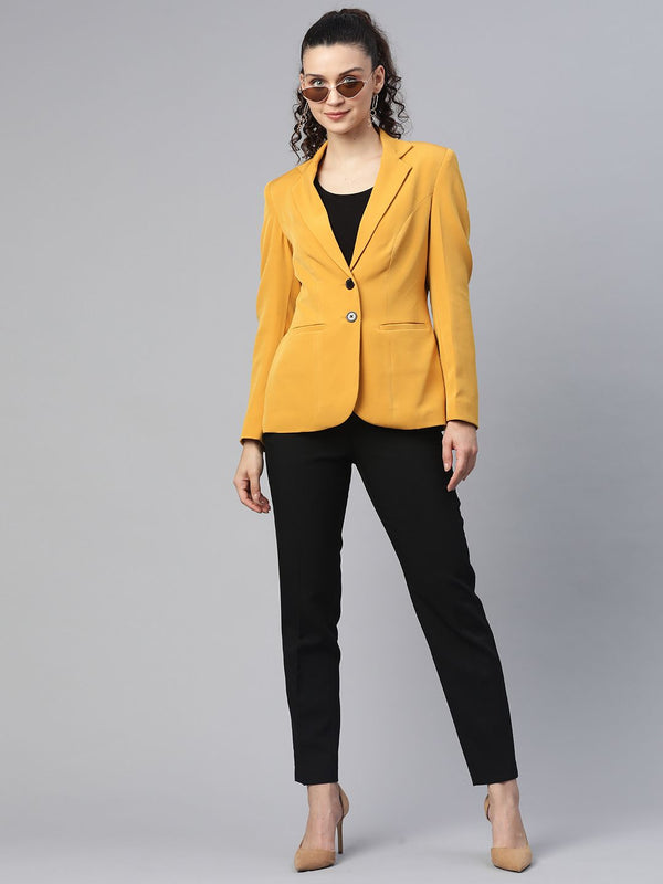 Notched Lapel Light Weight Stretch Blazer - Mustard Yellow