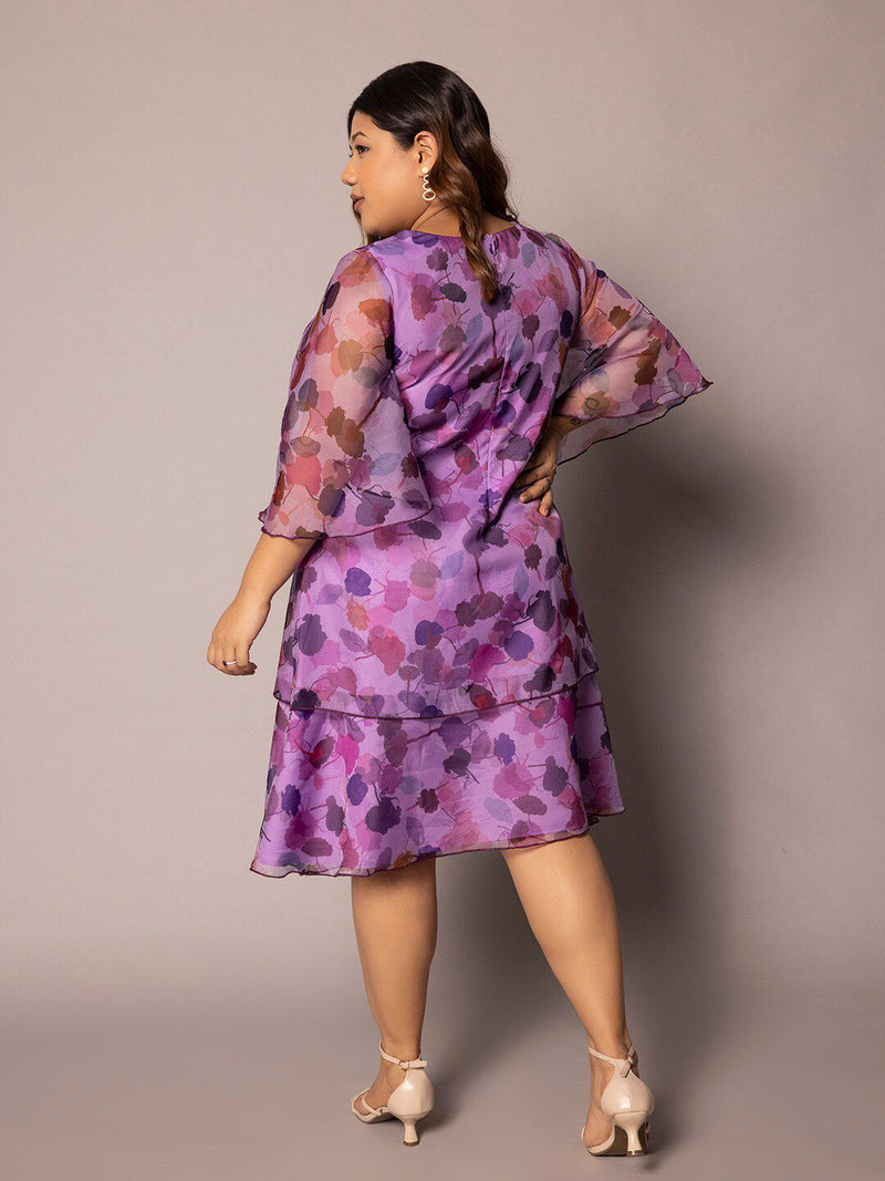 Floral Print A Line Dress - Lavender