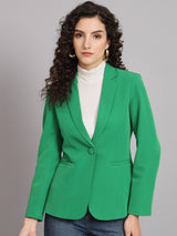 Notched Collar Polyester Blazer - Parrot Green