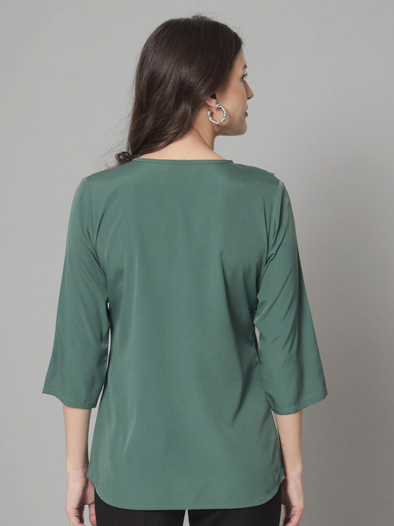 Ruffled Neckline Top- Green