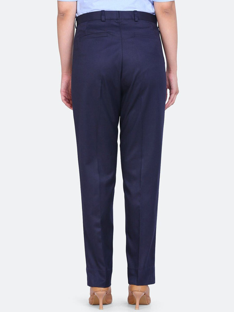 Poly Cotton Mid Waist Formal Trouser - Blue