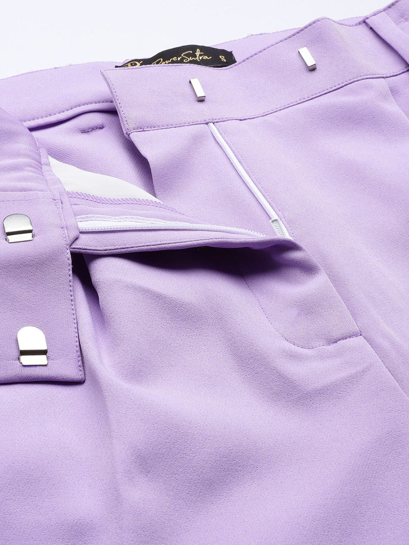 Comfort Fit Stretch Mid Waist Pleated Trouser - Lavender