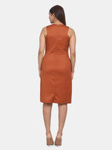 Sleeveless Formal Straight Dress For Work - Burnt Orange