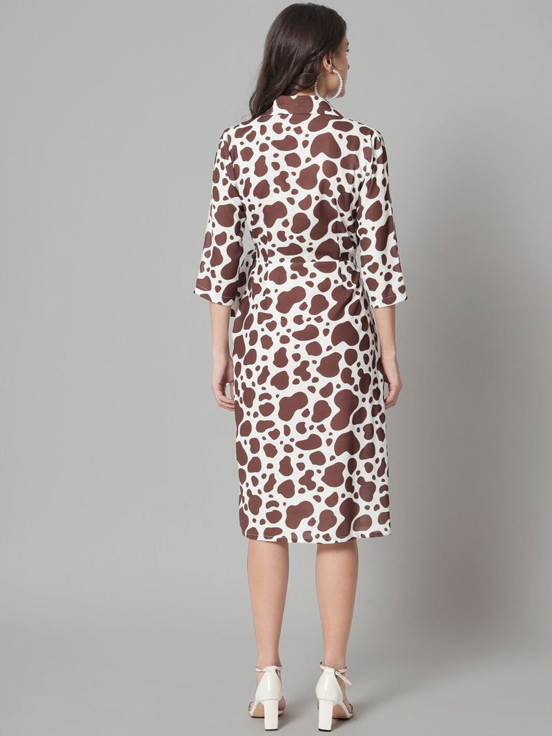 Wrap Around Animal Print Dress - Brown & White