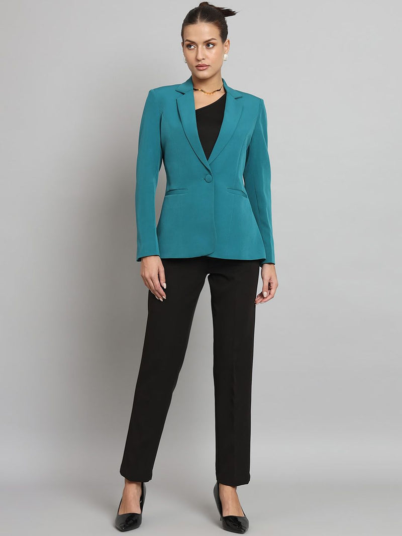 Notch Collar Stretch Blazer- Teal Green